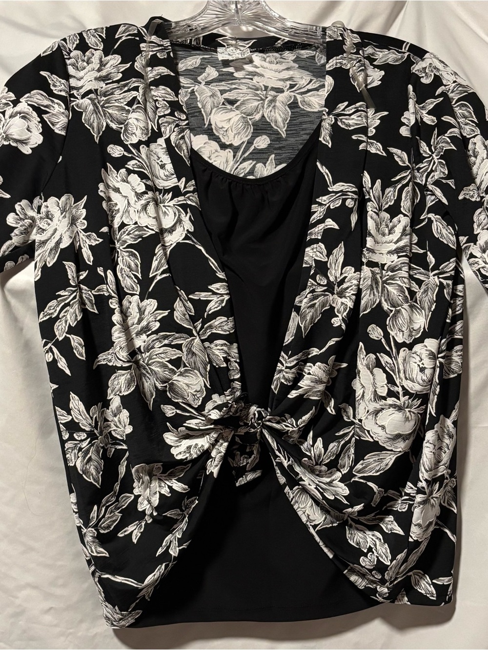 NAIF Black and White Floral Tie-Front Tunic with Sewn in Camisole.  Size L